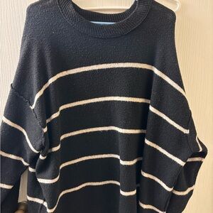 aerie Black & Cream Striped Crewneck Sweater
